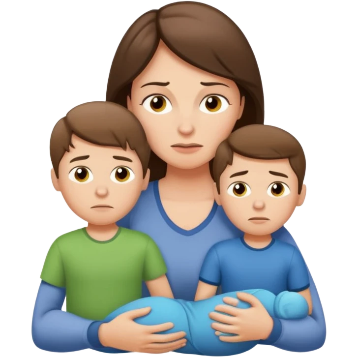 Exhausted Light brunette fit mom with 3 sons emoji