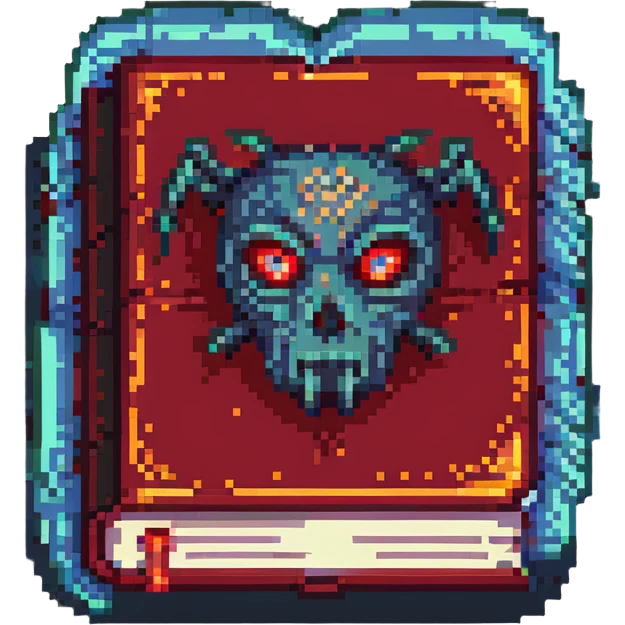 red cursed book with glowing eyes emoji