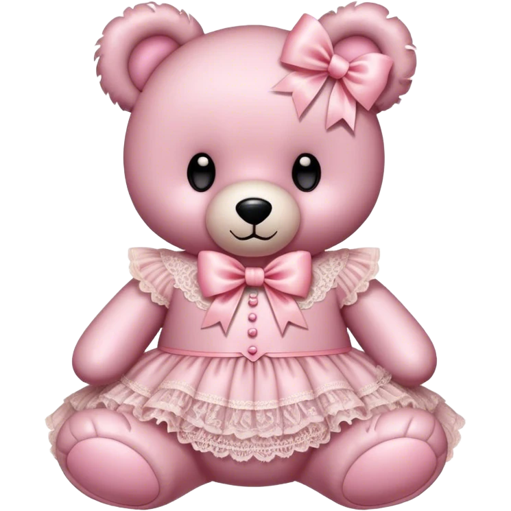 vintage rococo pink teddy bear with a light pink bow that has lace and frills emoji
