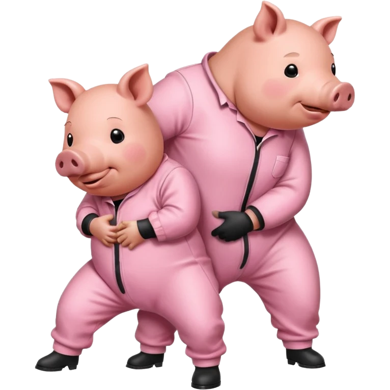 A pig bent over in a prison jumpsuit getting humped by a larger hog emoji