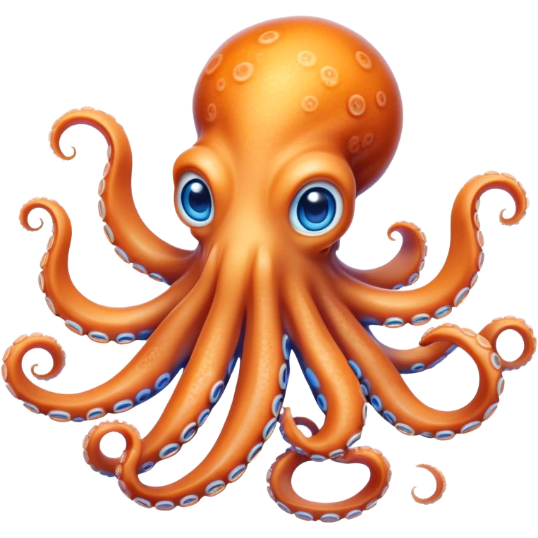 Cinematic Noble Octopus Portrait Emoji, Poised and enchanting, with a light orange body adorned with vibrant blue rings and eight delightfully curling arms with gentle suckers, large sparkling eyes exuding warmth and playfulness, Simplified yet charmingly expressive features, highly detailed, glowing with a soft, magical underwater radiance, high shine, intelligent and irresistibly cute, stylized with an air of whimsical marine enchantment, focused and fluid, soft glowing outline, capturing the essence of a watchful and endearing octopus that appears ready to float out of the screen with delightful charm! emoji