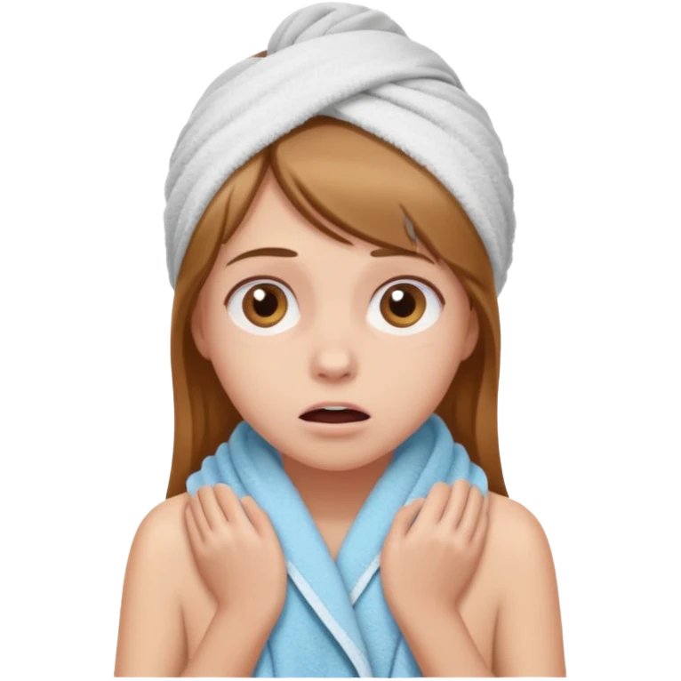 scared clean girl with bath towels emoji