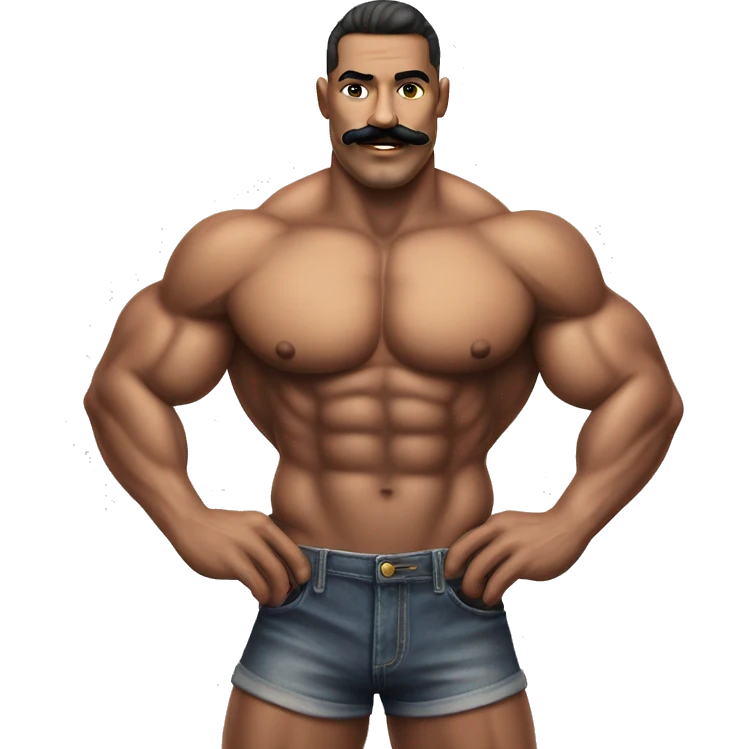 Muscular gay bodybuilder with mustache bikini realistic emoji