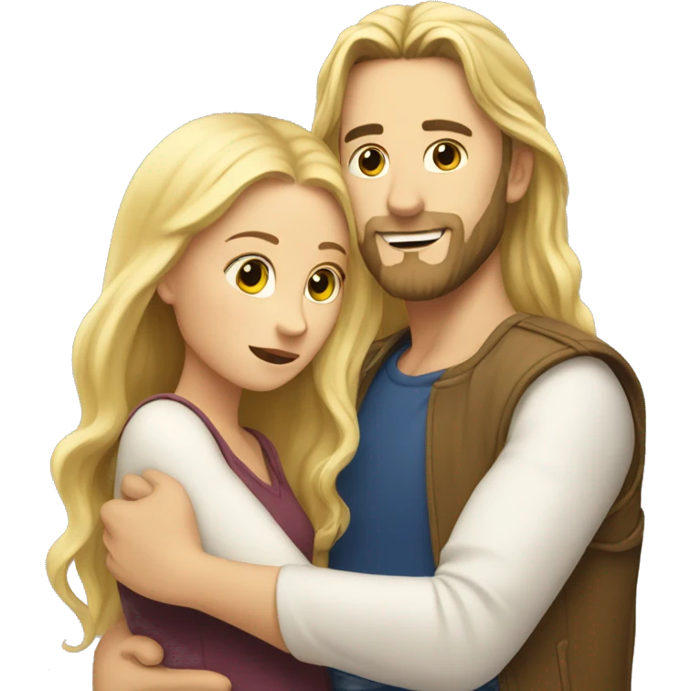 blonde woman, long hair, huging a blonde man with beard, he also has long hair emoji