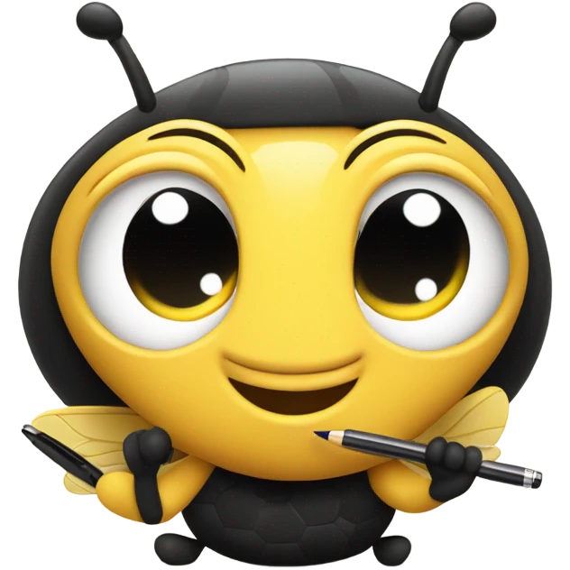 cute busy bee with pen emoji