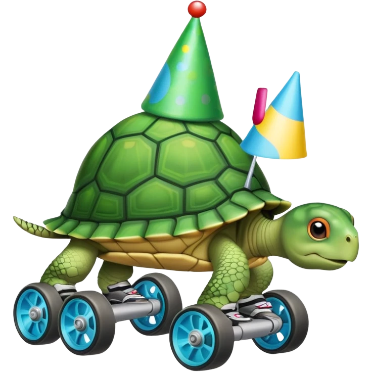 Turtle with party hat and rollerblades  emoji