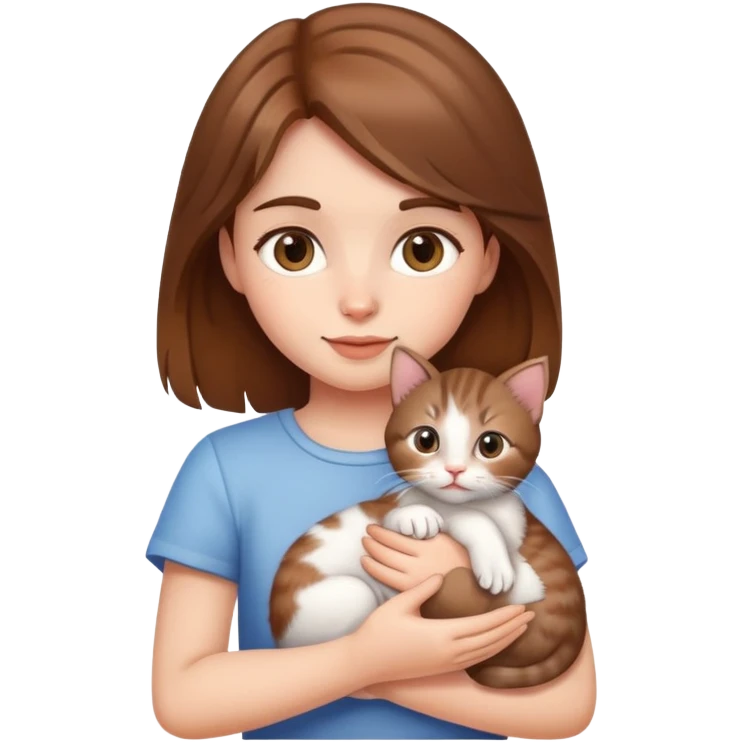 A brown-haired girl holding a kitten emoji