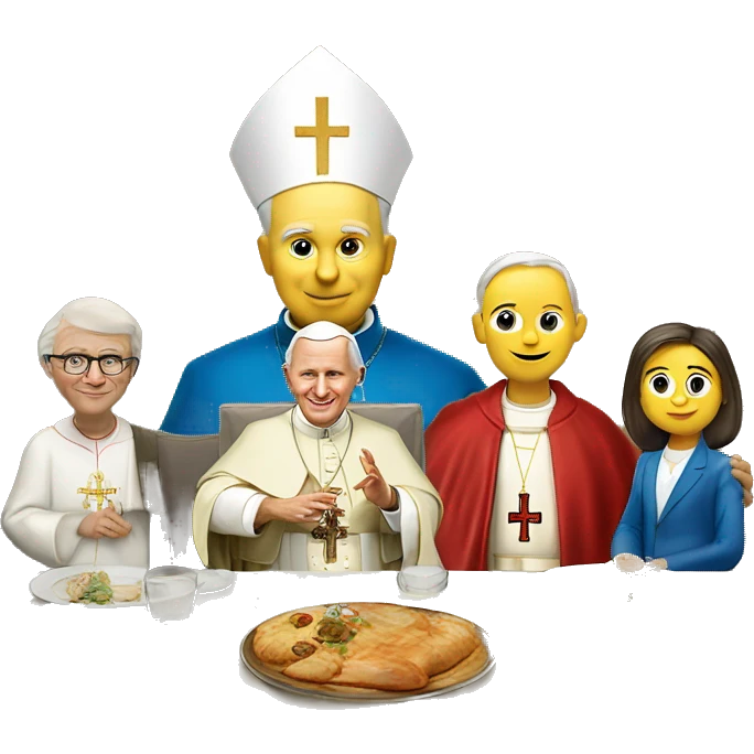 Pope John Paul II With normal family at the dinner. Pxar style emoji