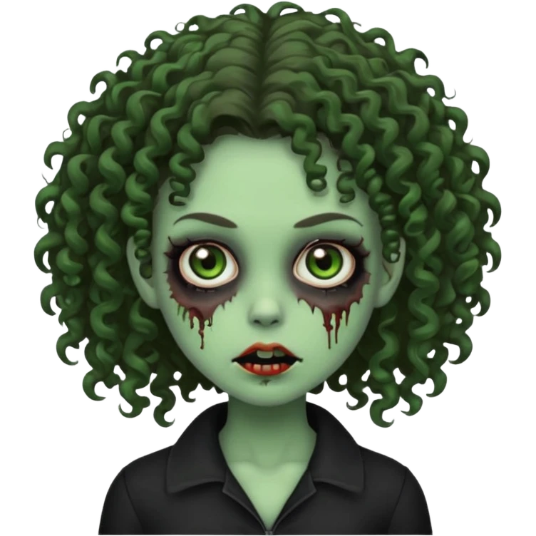 Brunette zombie girl in horror zombie green With curly hair and black clothes  emoji