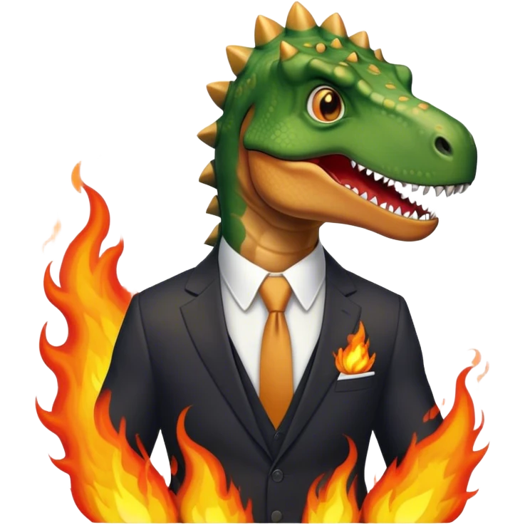 office dinosaur in a suit on a fire emoji