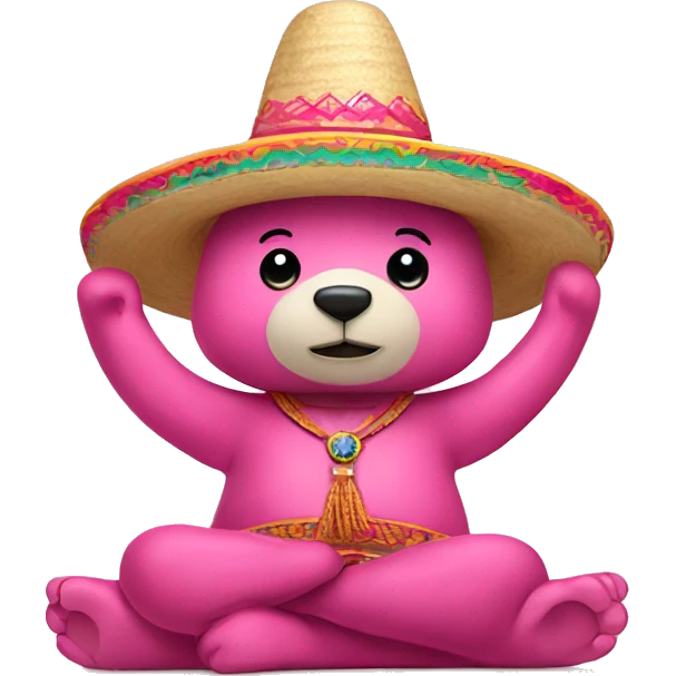 Pink bear wearing a sombrero doing yoga   emoji