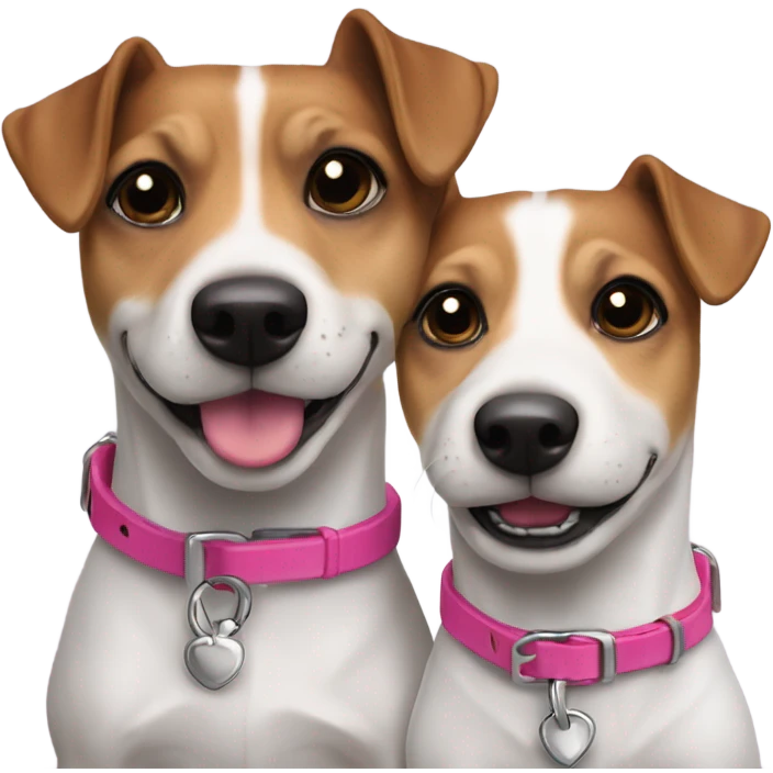 Pair together 2 Jack Russels pink collars brown eyes emoji