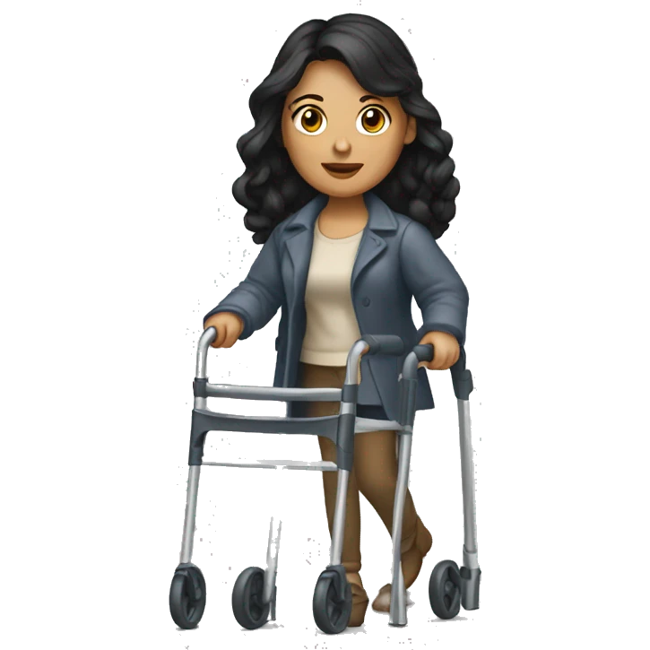 Dark haired woman with walker emoji