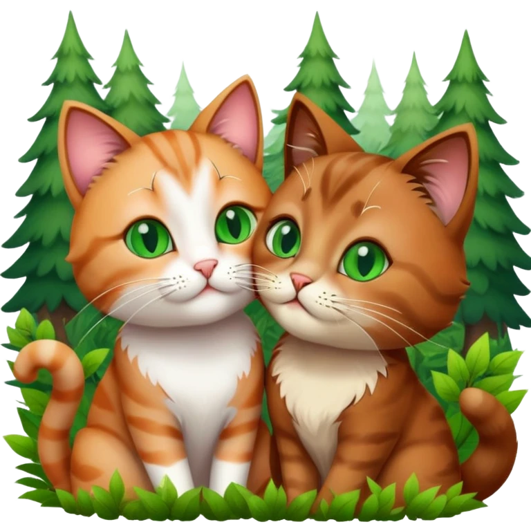 Two cats he and she. Kissing in the forest emoji