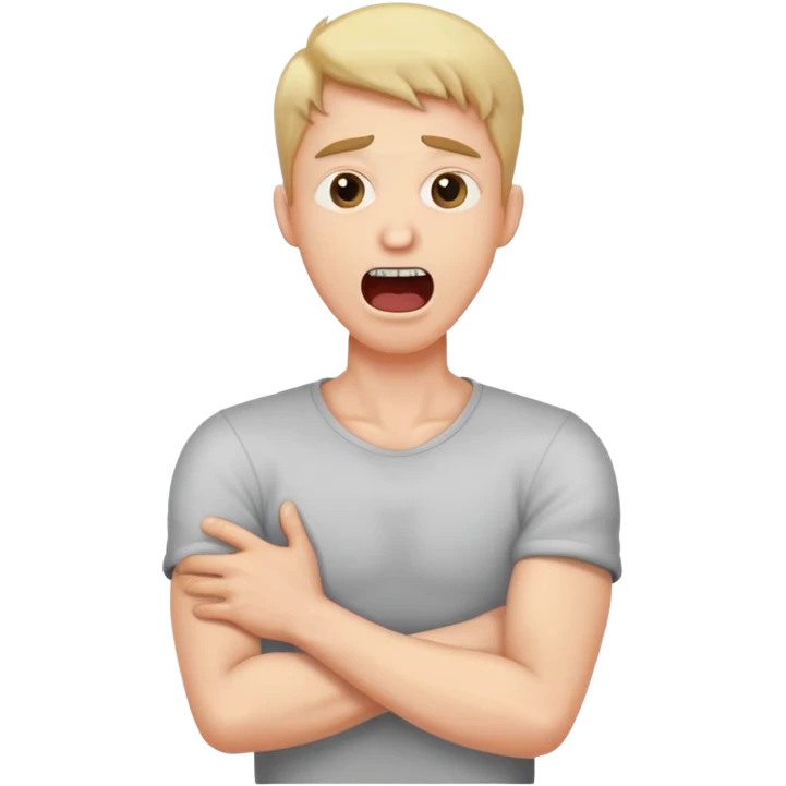 Man crossing arms holding neck making screaming face emoji