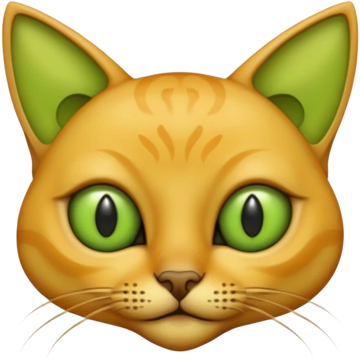 furless smooth dark yellow alien cat face with green ailen eyes emoji