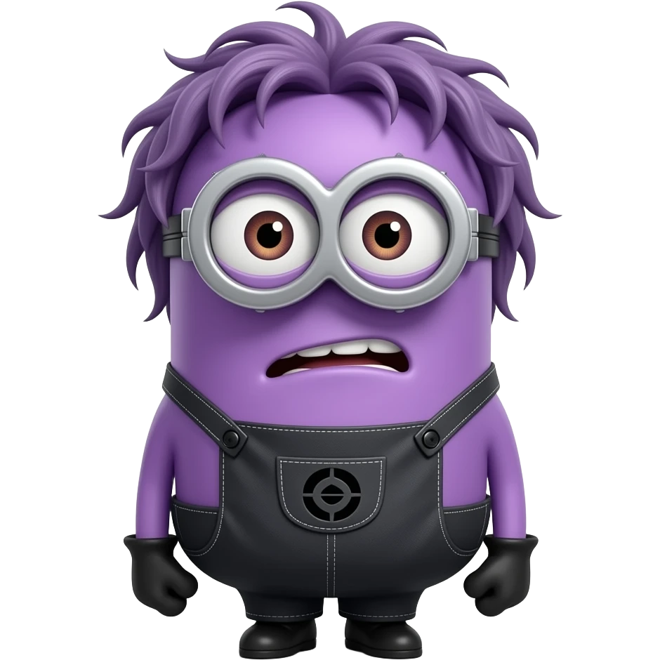 evil minion  (purple) , with overalls (color black) and with the hair disheveled and wild, and purple in color but a little lighter - from the movie desplicable me 2 emoji