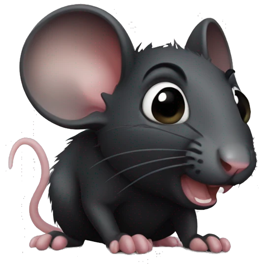black cute rat with bite mark on an ear emoji