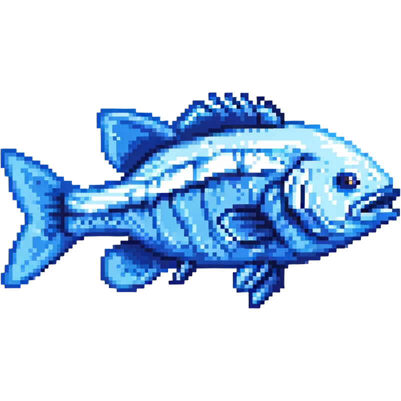 blue bass fish, pixel art style emoji