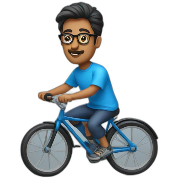 Indian man in blue tshirt and black specs and cycle emoji
