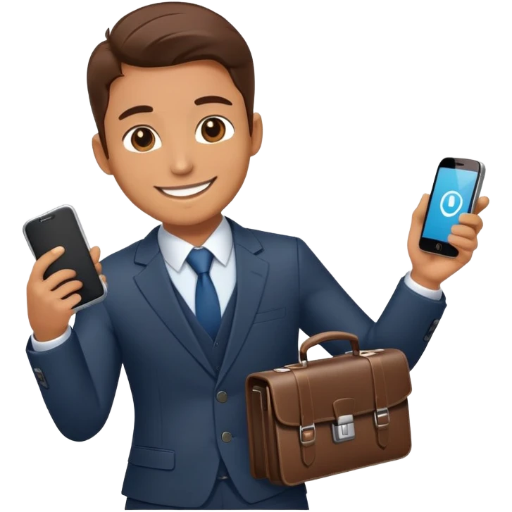 Sales representative with smartphone and briefcase closing a deal emoji