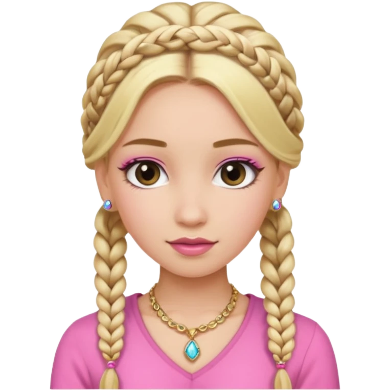 fancy blonde hair girl with braids pink outfit makeup and jewellery emoji
