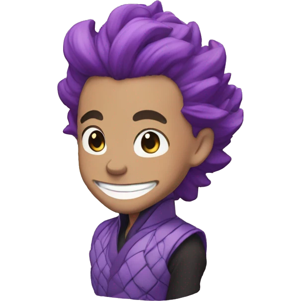 happy tanjiro with purple head and background emoji