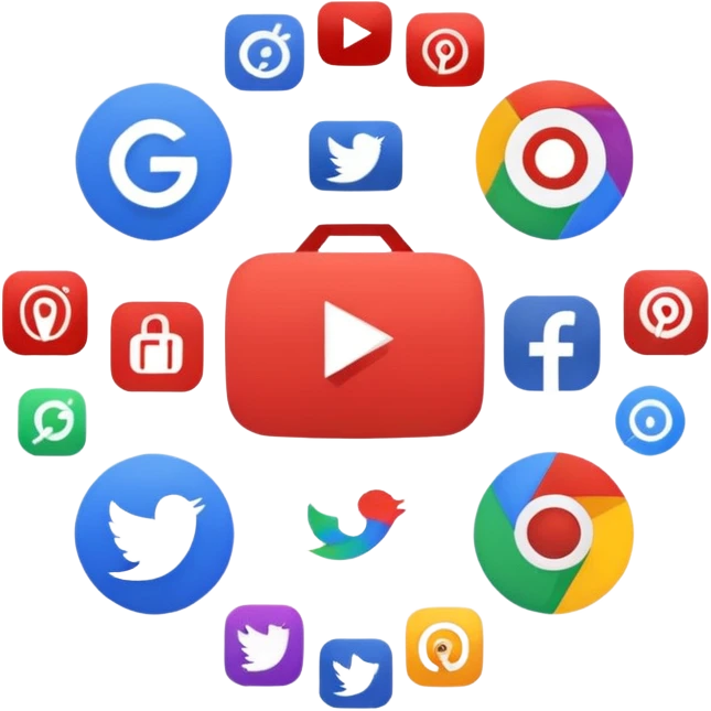 Make a image of Google app logo in the middle while other apps like Youtube, Netflix, TikTok, Instragram, And Facebook is circling it. Don't add date or time please emoji