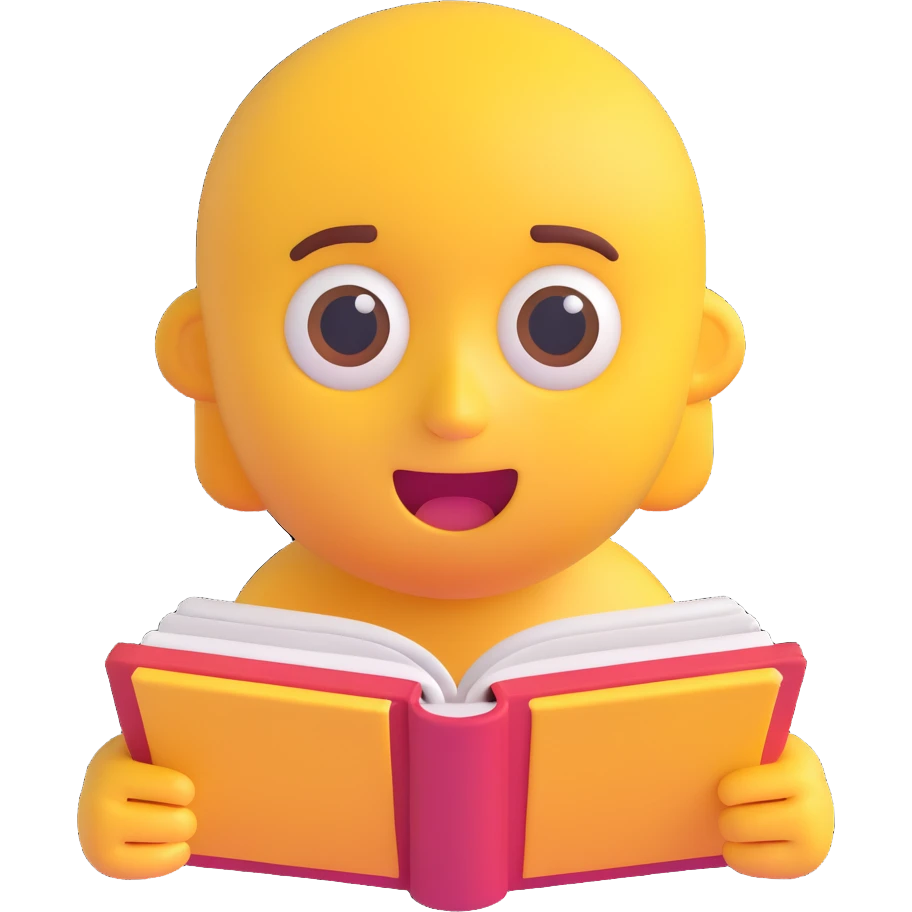 confused face looking at an open book, emoji style emoji