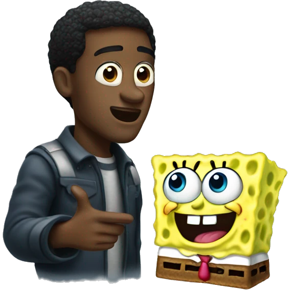 black guy talking to spongebob emoji