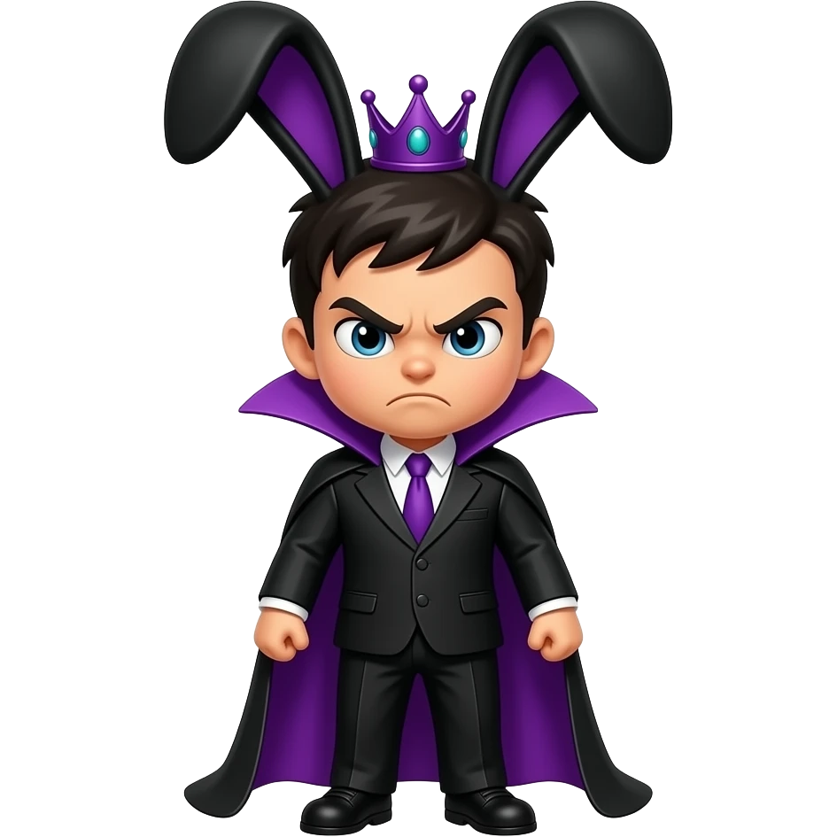 bunny black animal kid villain angry king crown suit black layer purple emoji