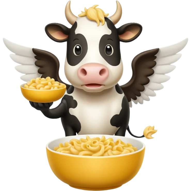 Cow standing with wings and macaroni emoji
