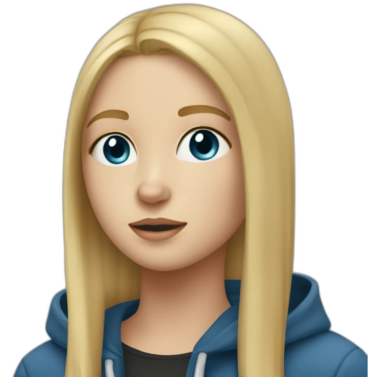 A blonde girl  with blues eyes, with straight hair and a ray,she has light skin a few freckles, and she wear a hoodies and she Carries in his arms a black labrador dog  emoji