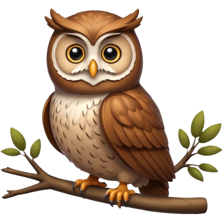 A chubby owl perched on a branch, sporting a fluffy feathery beard and looking very wise yet cute.




















 emoji
