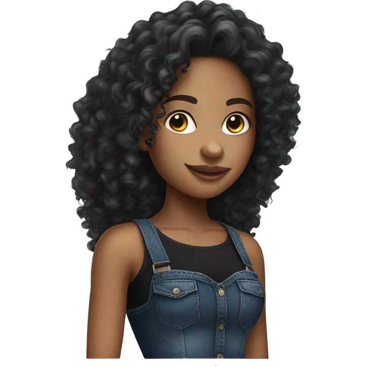 Realistic pretty brazilian young women with long curly hair with black crop top and very baggy jeans  emoji