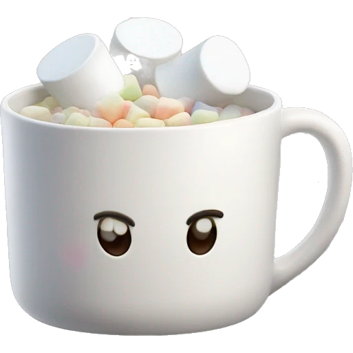 Mug with marshmallows on top and steam coming off top  emoji