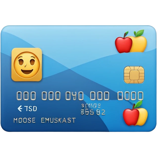 Apple style emoji of a credit card with a check mark, minimalistic, clean design, flat colors emoji