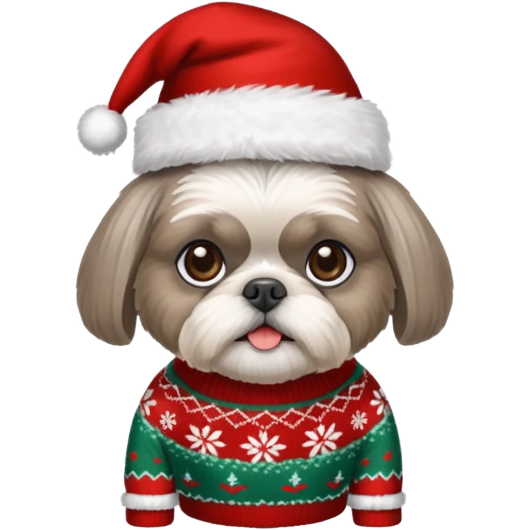 silver gray shih tzu christmas sweater and hat emoji