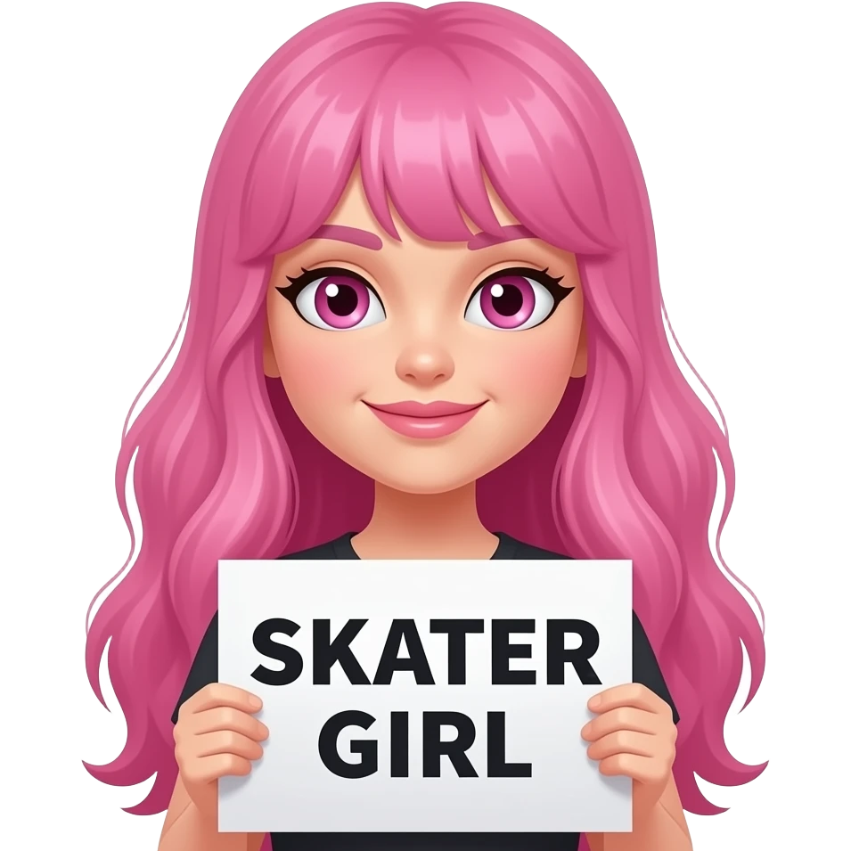 sexy girl with long pink hair and pink eyes holding SKATER GIRL sign emoji
