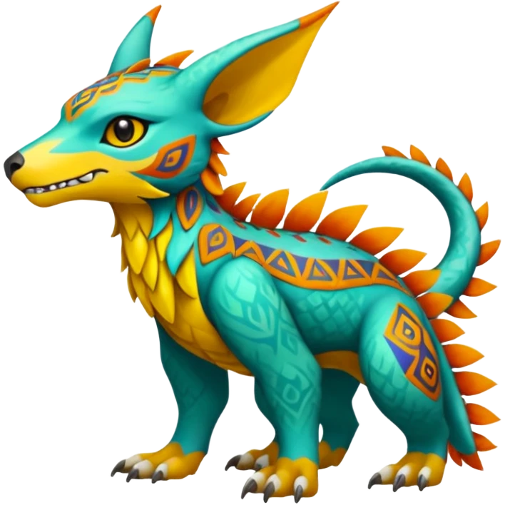 colorful lush tribal exotic patterned beautiful elegant pretty realistic Fakémon-Digimon-Fionbri-Trico-creature (full body) emoji