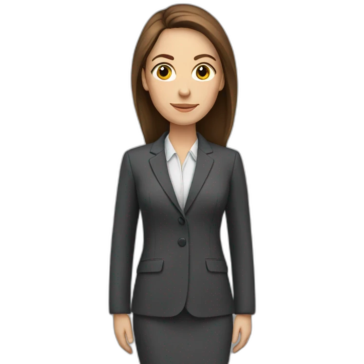 white woman with straight brown hair and suit emoji