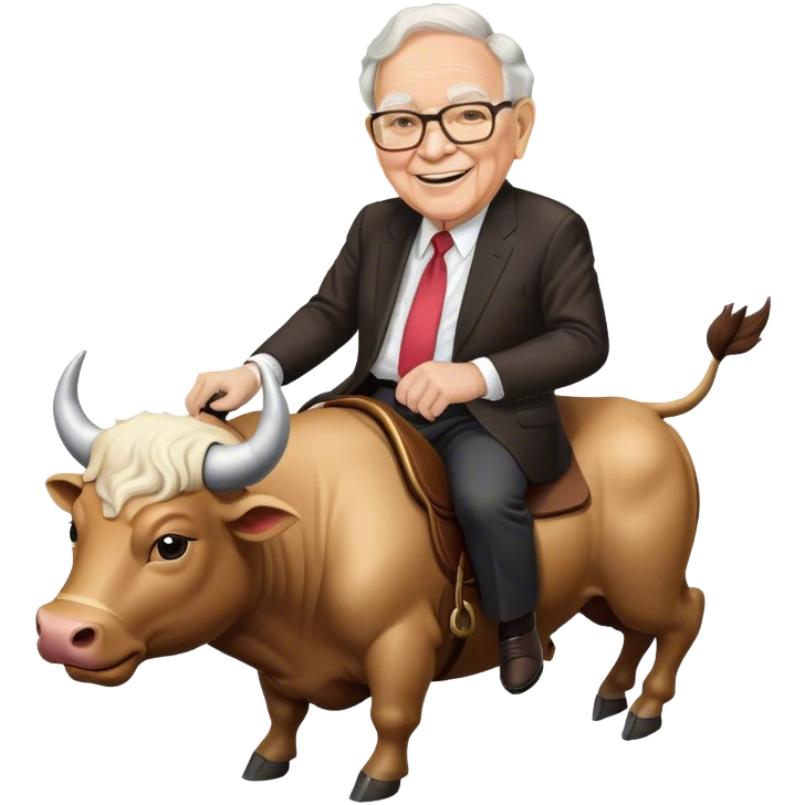happy Warren Buffet riding bull emoji