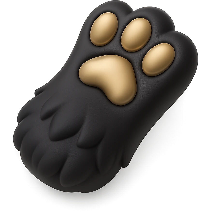 fluffy cat paw, 3D black style, glossy black, dimensional and sleek emoji