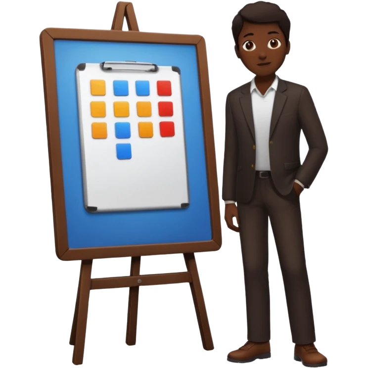 person silhouette standing next to a project board emoji