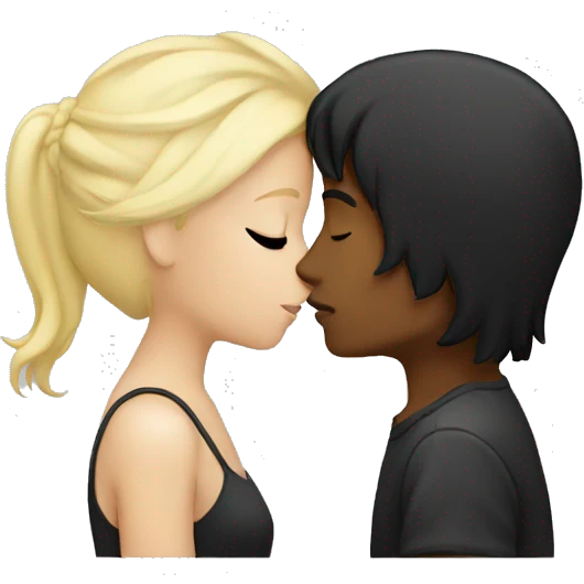 White lovers kissing boy black hair, girl blonde hair  emoji