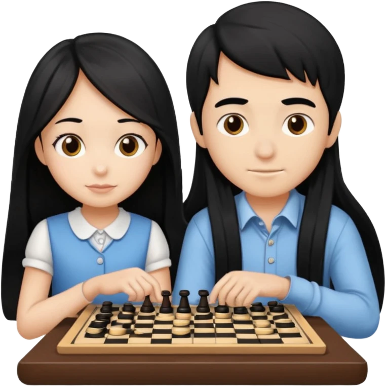Boy with girl with long black hair playing checkers  emoji