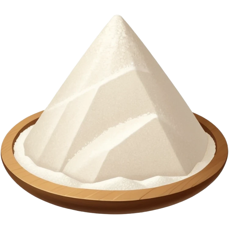 crystalline mound of fine white powder, slightly sparkly and grainy, denser and glossier than flour, sharp angular grains visible, no container or extras, soft lighting, subtle shadows, emoji scale emoji