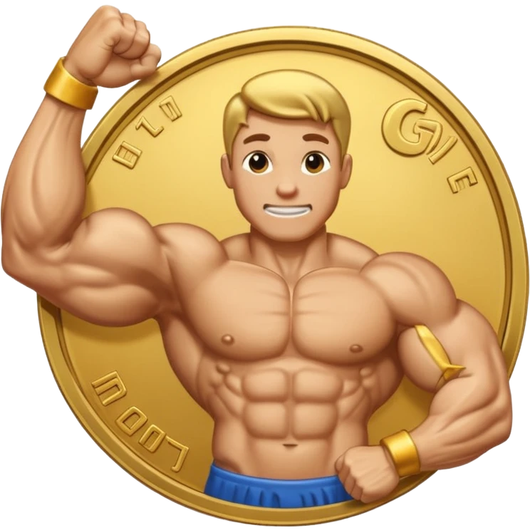 A bent arm showing a big biceps in a gold coin emoji