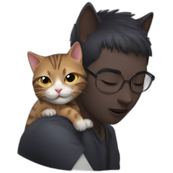 cat on someone’s shoulder, the cat is licking the person emoji