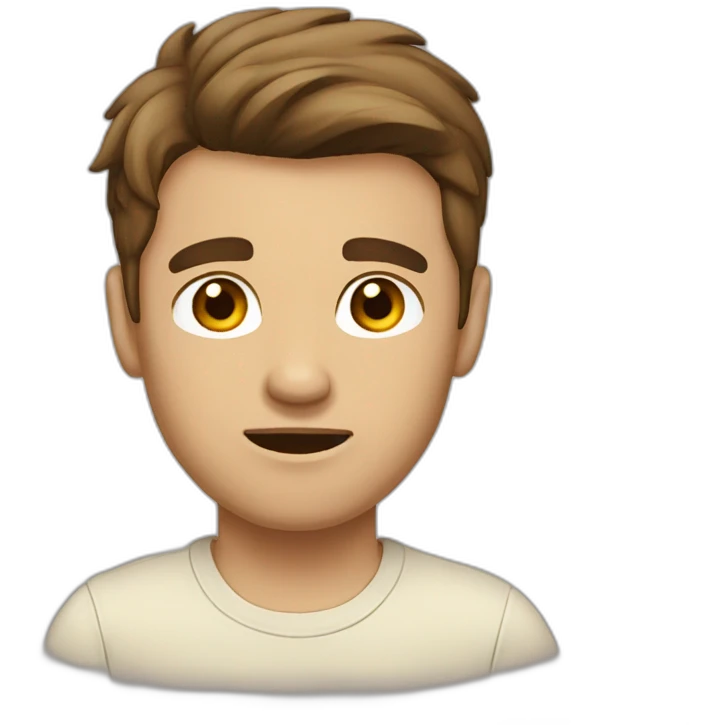 Man brown hair beige t-shit challenging face emoji